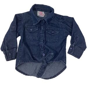 Real Love Girls Denim Chambray Button Down Shirt Tie Front 12M Dark Wash Blue